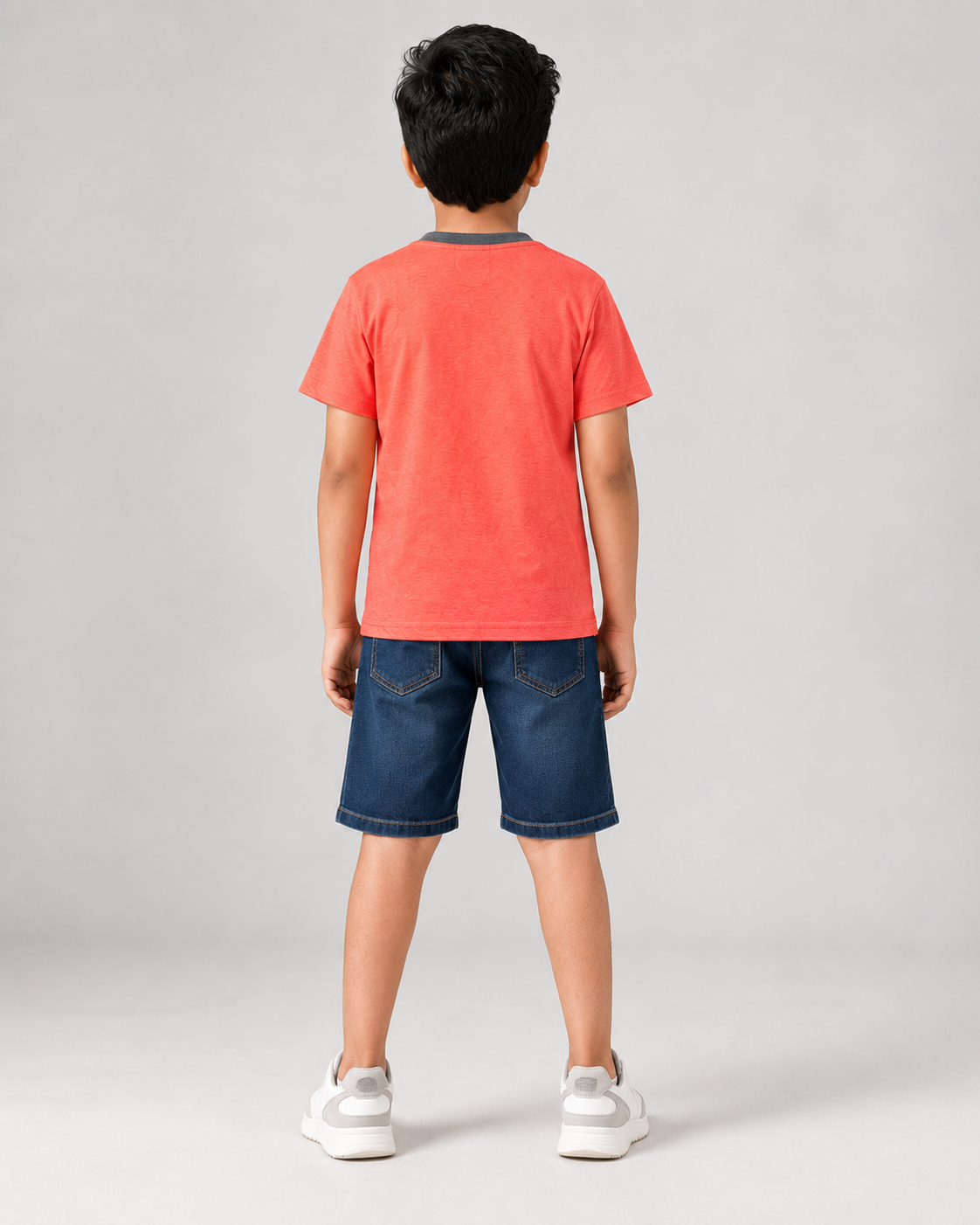 Boys Cotton Blend Printed Round Neck Half Sleeve T-Shirt – Coral Orange - Image 3
