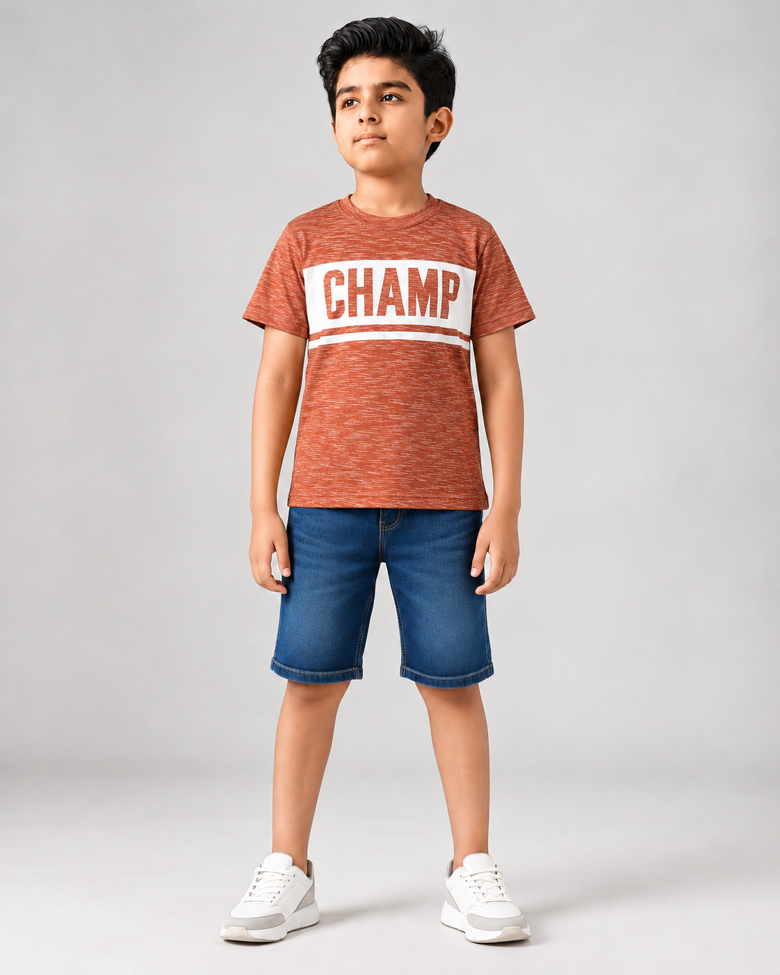 Boys Printed Round Neck Half Sleeve T-Shirt | Rust Orange Casual Cotton Look Top for Kids | Stylish Summer Wear