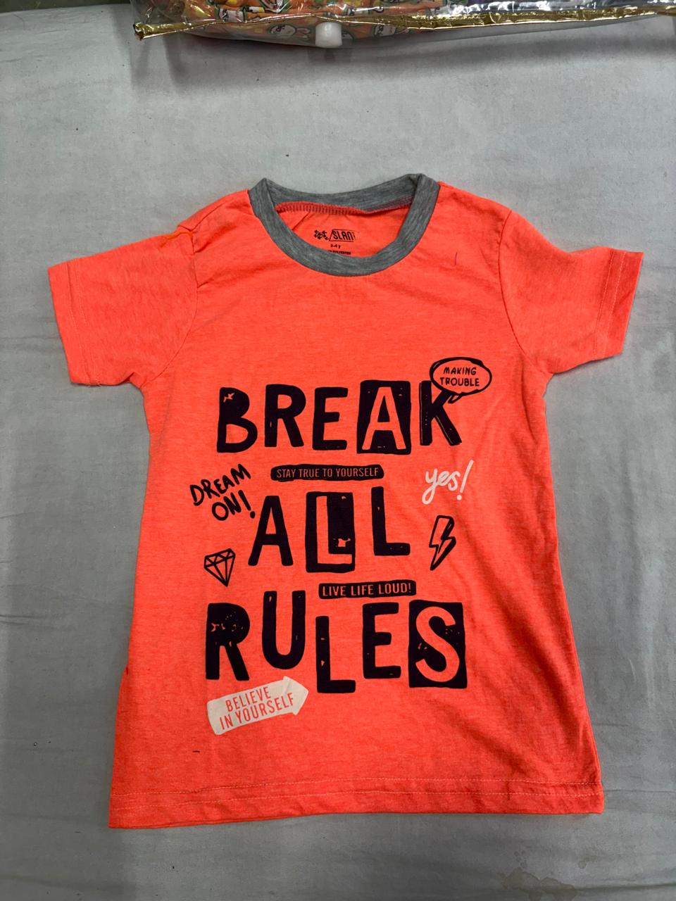 Boys Cotton Blend Printed Round Neck Half Sleeve T-Shirt – Coral Orange - Image 2