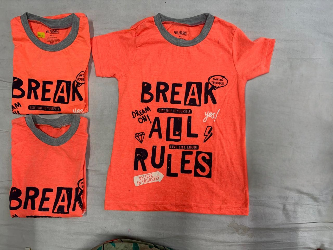 Boys Cotton Blend Printed Round Neck Half Sleeve T-Shirt – Coral Orange - Image 4